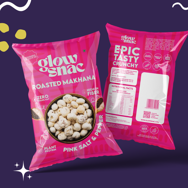 GlowSnac - Pink Salt & Pepper - Flavoured Roasted Makhana 60gm
