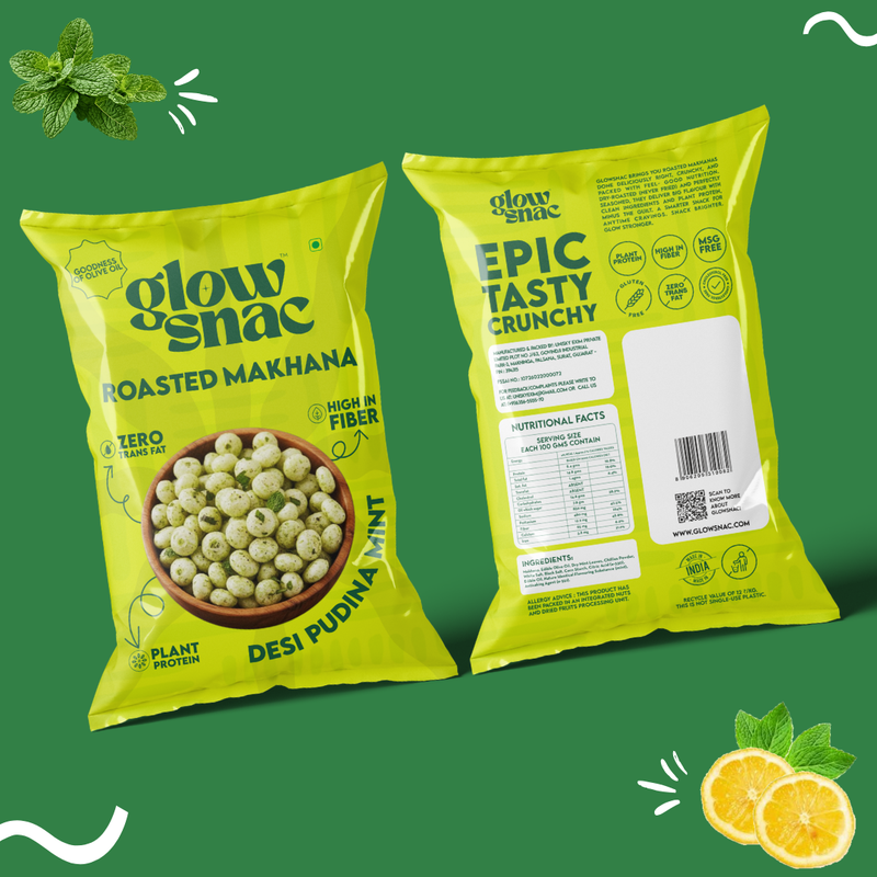 GlowSnac - Desi Pudina Mint- Flavoured Roasted Makhana 60gm