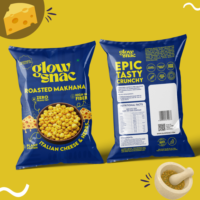 GlowSnac - Italian Cheese & Herbs - Flavoured Roasted Makhana 60gm