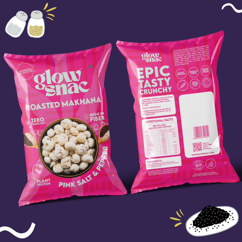 GlowSnac - Pink Salt & Pepper - Flavoured Roasted Makhana 60gm