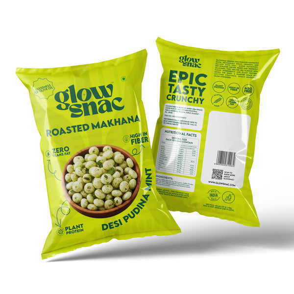 Flavoured Makhana Trio (Desi Pudina Mint + Himalayan Salt & Pepper + Italian Cheese & Herbs) 60g Each
